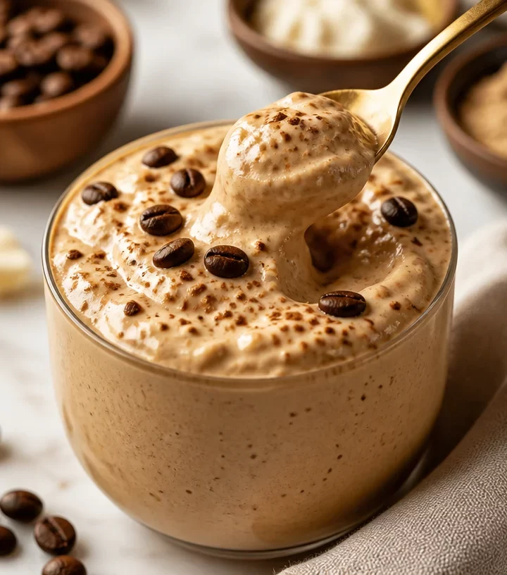 Creamy protein coffee caramel crémeux ready in 5 minutes, a nutritious coffee option.
