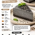 No-bake high-protein black sesame cheesecake topped with sesame seeds