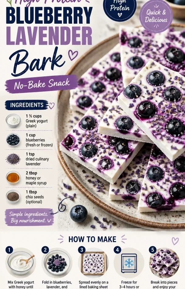 High-protein blueberry lavender bark no-bake snack recipe