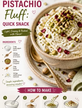 High-Protein Cardamom Pistachio Fluff served in a bowl, garnished with pistachios.