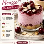 High-protein cherry bakewell mousse served in a bowl with cherries on top.