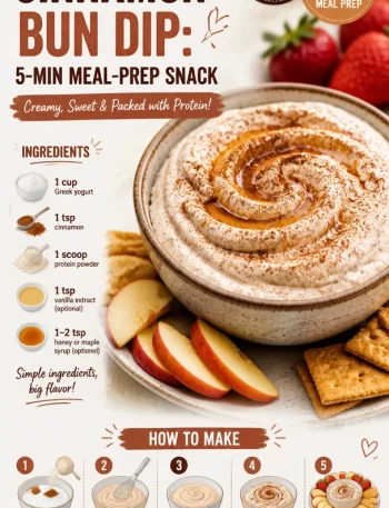 High-Protein Cinnamon Bun Dip in a bowl with cinnamon sprinkles