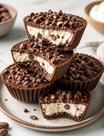 High-Protein Cocoa Nib Crunch Cups ready to enjoy, no-bake recipe