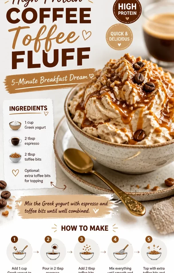 High-Protein Coffee Toffee Fluff breakfast recipe in a bowl