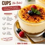 High-protein no-bake creme brulee cheesecake cups in dessert glasses
