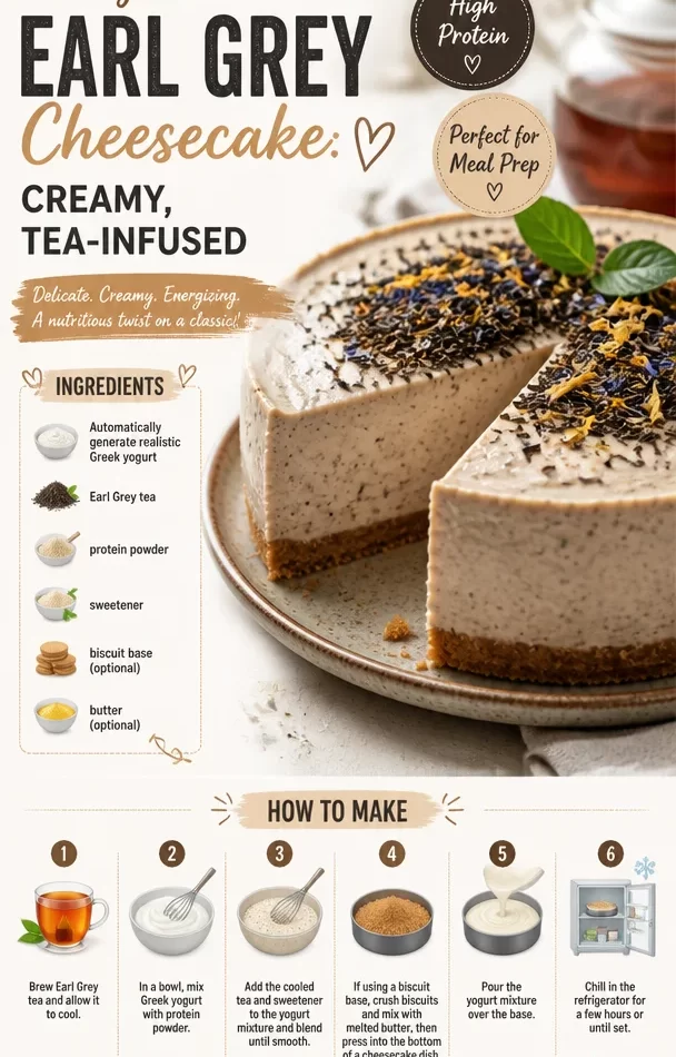 High-protein Earl Grey cheesecake with creamy texture and tea infusion