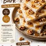 High-protein maple walnut bark snack prepared in 5 minutes, healthy and no-bake.