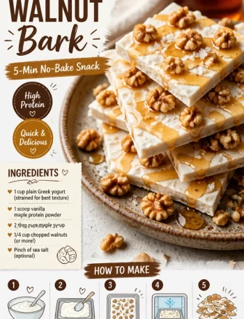 High-protein maple walnut bark snack prepared in 5 minutes, healthy and no-bake.