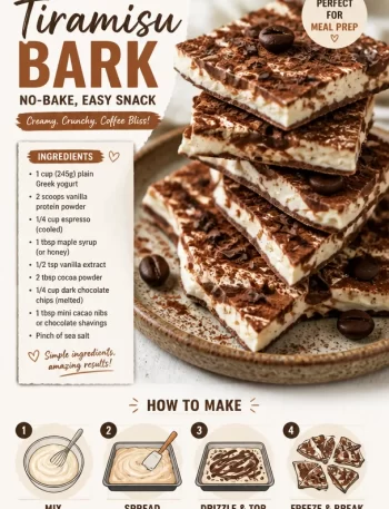 High-protein mocha tiramisu bark on a marble surface, perfect for a no-bake snack.