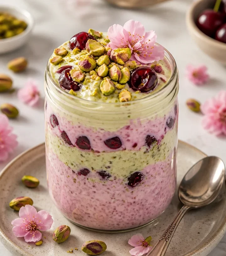 High-Protein Pistachio Cherry Blossom Jar for nutritious meal prep