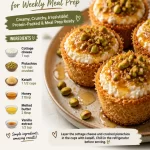 High-protein pistachio kunafa cups served in meal prep containers