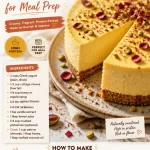 High-protein saffron milk cheesecake slice on a plate