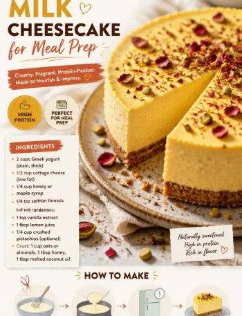 High-protein saffron milk cheesecake slice on a plate