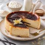 High-protein smoked vanilla cheesecake with a creamy texture and smoky flavor