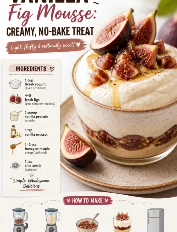High-protein vanilla fig mousse dessert in a glass, topped with fresh figs.