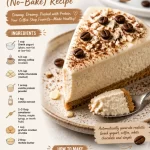 High-protein no-bake white mocha cheesecake topped with coffee and chocolate.