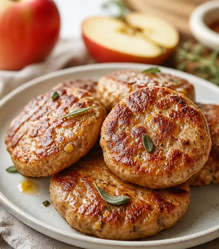 Maple apple sausage breakfast patties served with fresh fruit