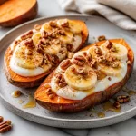 Delicious maple sweet potato toast topped with fresh ingredients.