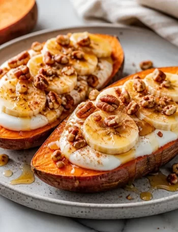 Delicious maple sweet potato toast topped with fresh ingredients.