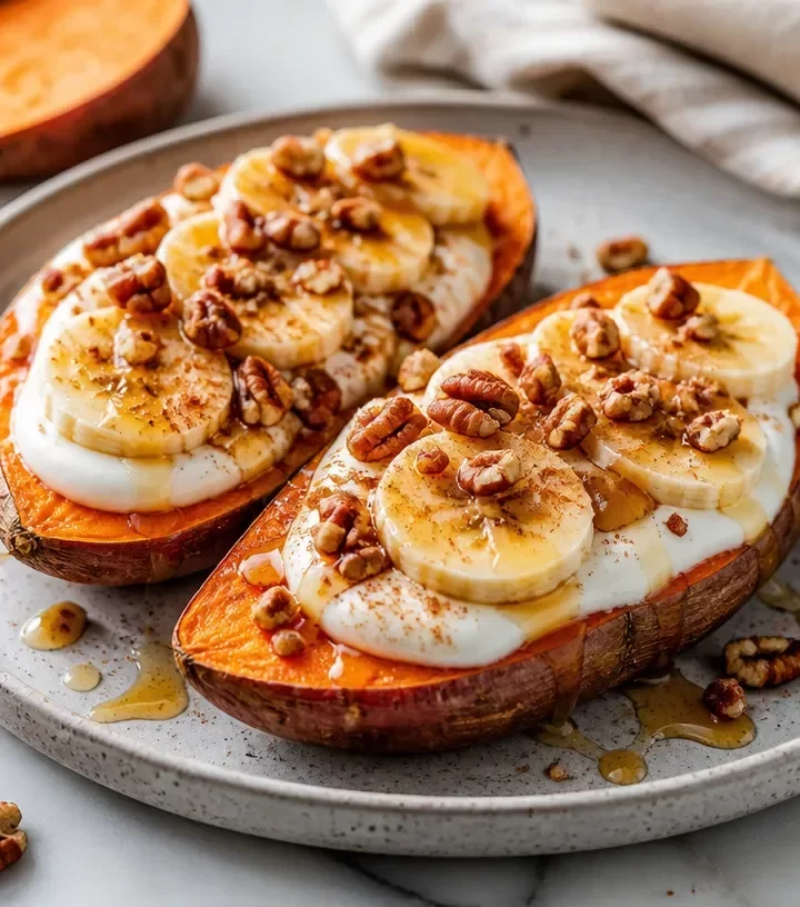 Delicious maple sweet potato toast topped with fresh ingredients.