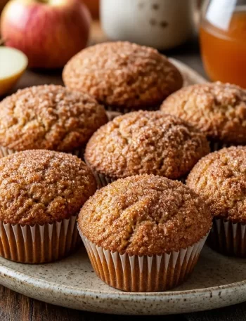 Freshly baked Apple Cider Donut Muffins on a plate
