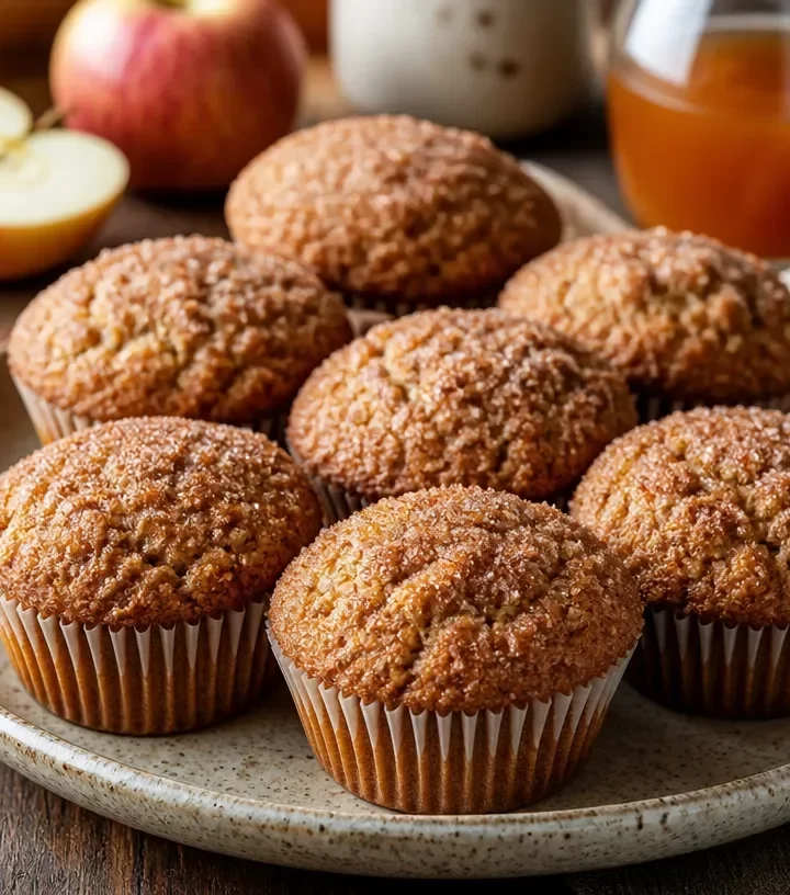 Freshly baked Apple Cider Donut Muffins on a plate