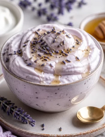 High-protein honey lavender cloud mousse in a glass