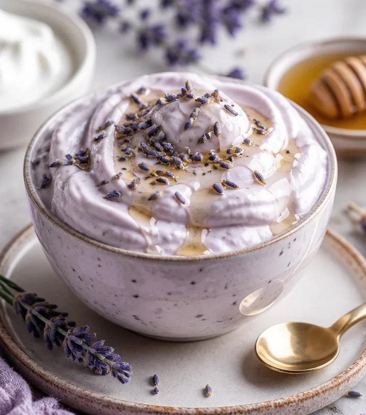 High-protein honey lavender cloud mousse in a glass