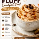 Delicious High-Protein Maple Latte Fluff topped with maple syrup and whipped cream