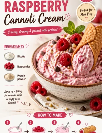 Delicious no-bake high-protein raspberry cannoli cream dessert