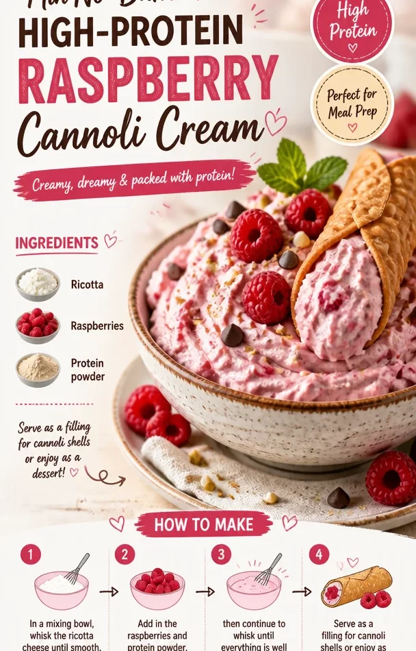 Delicious no-bake high-protein raspberry cannoli cream dessert