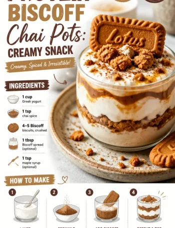 Delicious no-bake protein chai pots with Biscoff topping for a creamy snack