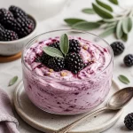 Creamy no-bake protein blackberry sage mousse in a glass