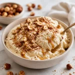 No-bake Min Protein Hazelnut Praline Cloud snack with hazelnut topping