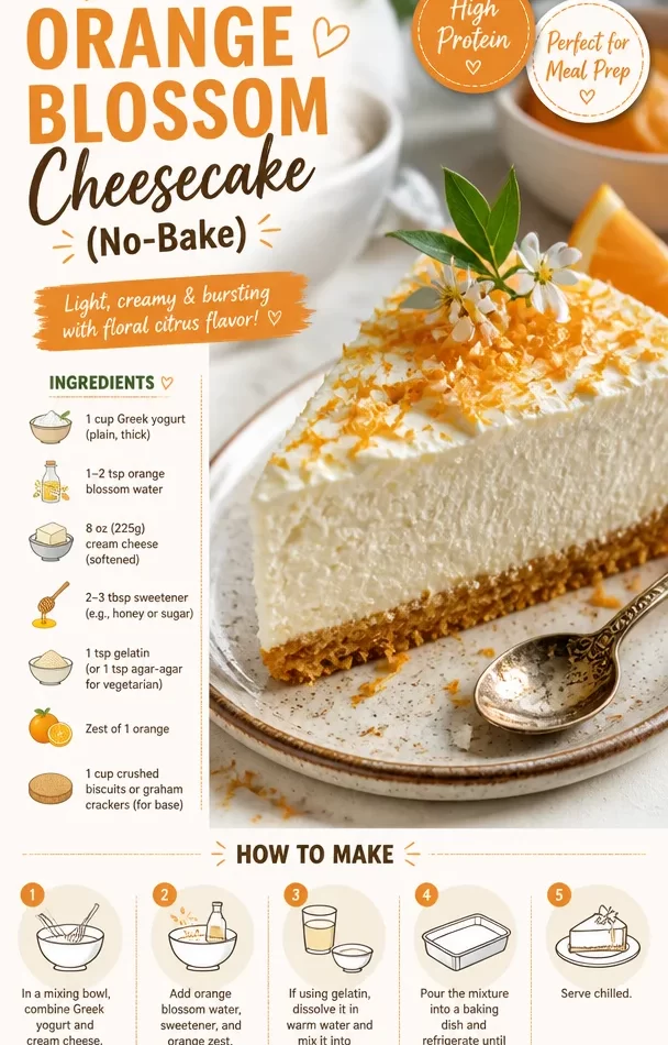 No-Bake Min Protein Orange Blossom Cheesecake with vibrant orange garnish