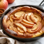 Minute Apple Cinnamon Dutch Baby served with apples and cinnamon topping