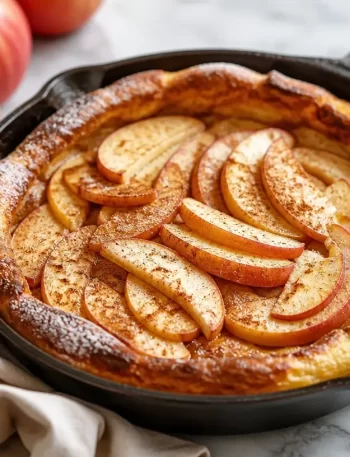 Minute Apple Cinnamon Dutch Baby served with apples and cinnamon topping