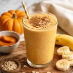 Creamy pumpkin banana smoothie in a glass, perfect for fall breakfasts