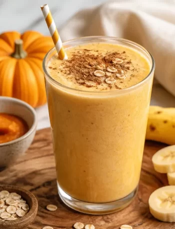 Creamy pumpkin banana smoothie in a glass, perfect for fall breakfasts