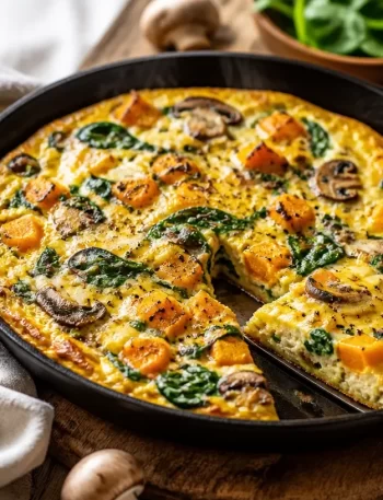 One-pan fall vegetable frittata with fresh ingredients for a healthy breakfast.