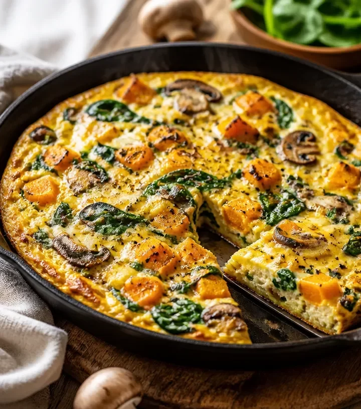 One-pan fall vegetable frittata with fresh ingredients for a healthy breakfast.