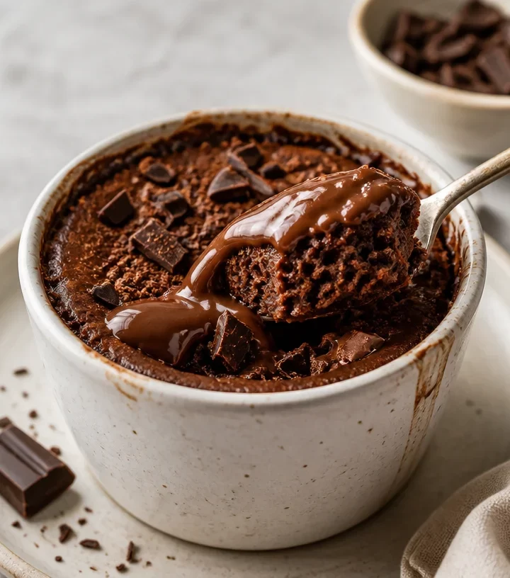 High-protein chocolate olive oil pot snack in a bowl