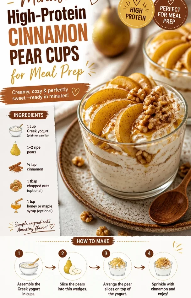 High-protein cinnamon pear cups ready for meal prep and healthy eating