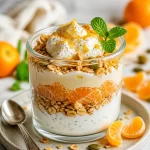 High-protein citrus garden parfait served in a glass with fresh fruit and yogurt
