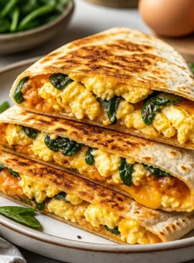 High-protein pumpkin egg breakfast wraps on a plate, ready to enjoy.