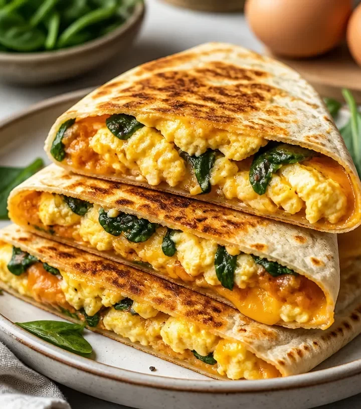 High-protein pumpkin egg breakfast wraps on a plate, ready to enjoy.