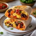 Healthy sweet potato breakfast burritos ready for meal prep