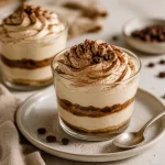 No-bake high-protein espresso chantilly pots topped with whipped cream.
