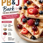 Delicious no-bake protein PB&J bark on a wooden cutting board