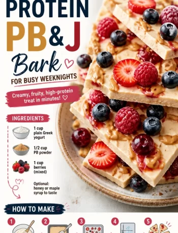 Delicious no-bake protein PB&J bark on a wooden cutting board